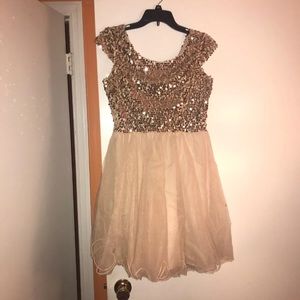 Short Homecoming or Prom Dress that is Tan & Gold
